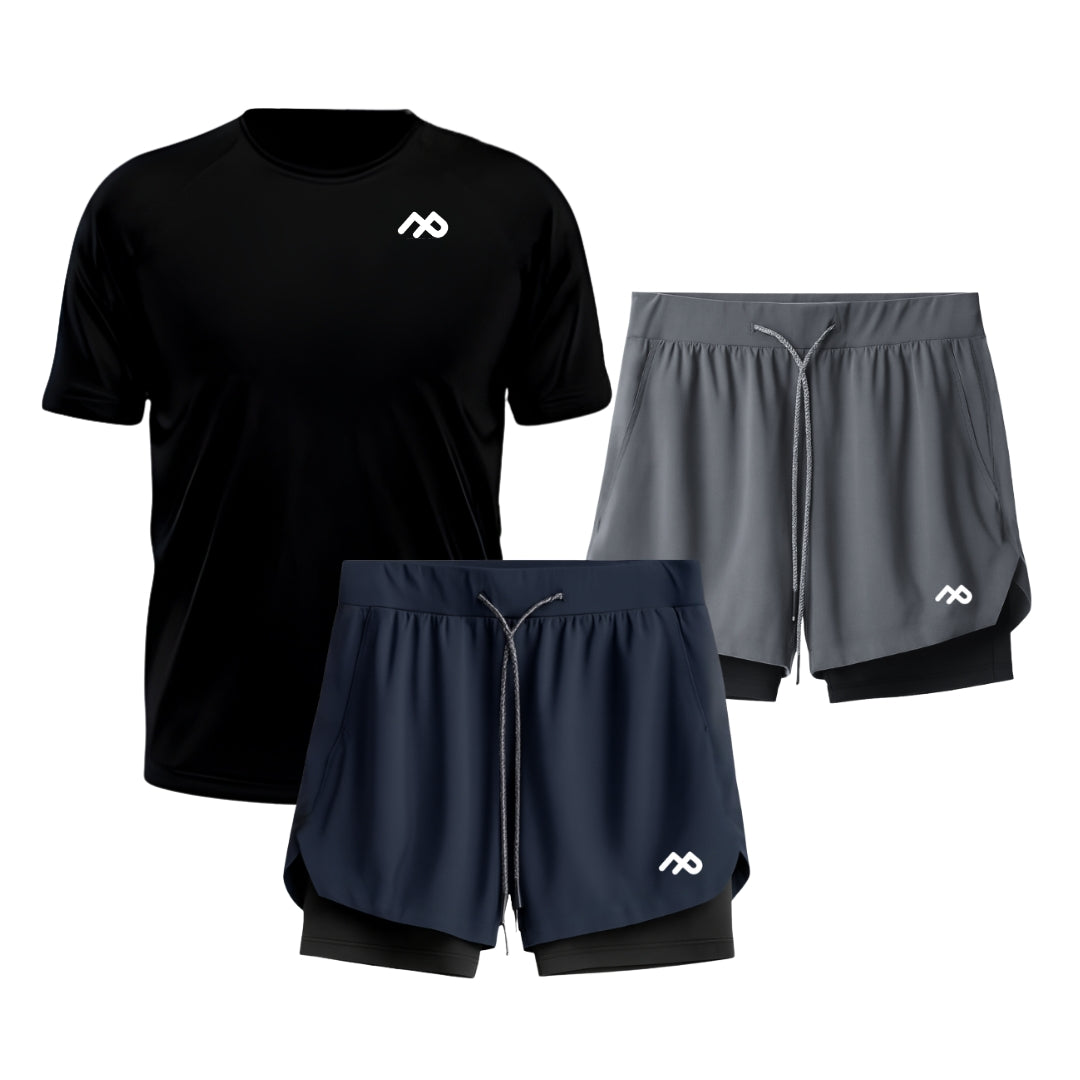 Kit 1 Camiseta UV50 + 2 Shorts Dry-Fit