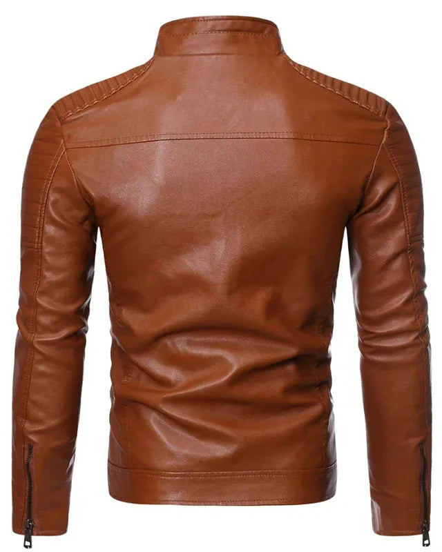 Jaqueta masculina Speed Run em couro impermeável com acabamento premium, vista traseira