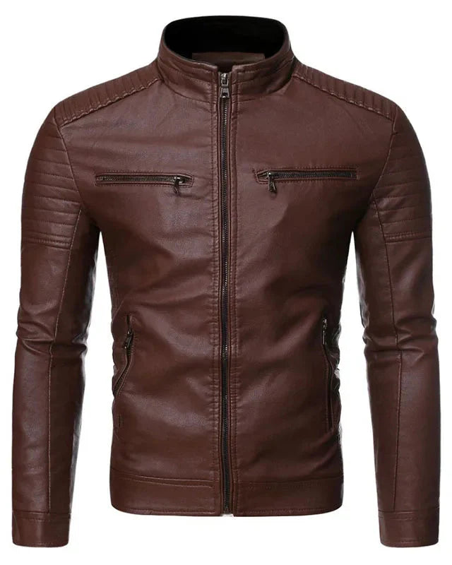 Jaqueta masculina de couro impermeável Speed Run vista frontal, ideal para frio e chuva leve