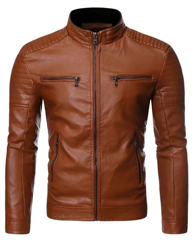 Jaqueta masculina de couro impermeável Speed Run vista frontal, ideal para frio e chuva leve