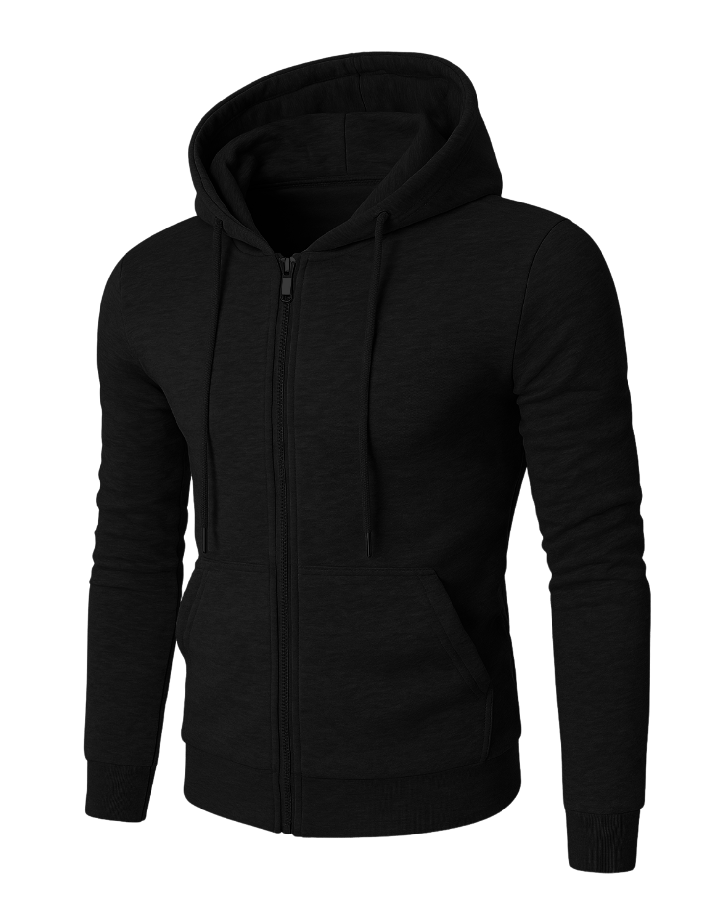 Jaqueta de moletom masculina Urban Shield Speed Run vista frontal, com capuz e bolso canguru, cor preta