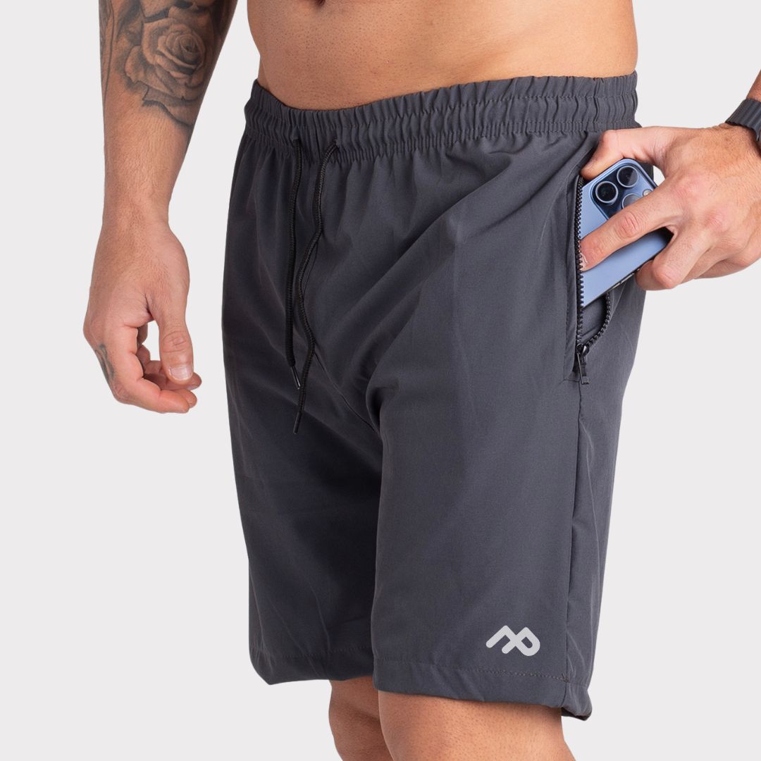 short tactel masculino cinza